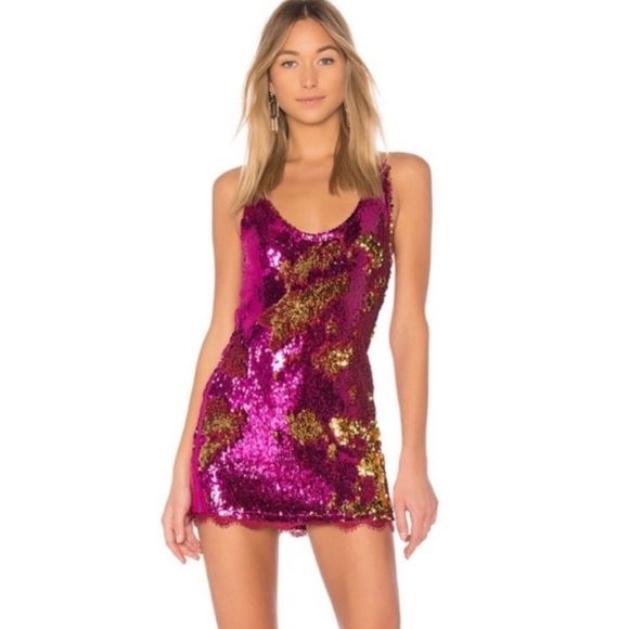Intimately Free People Seeing Double Sequin Dress Medium Purple Fuchsia Gold - Picture 1 of 15